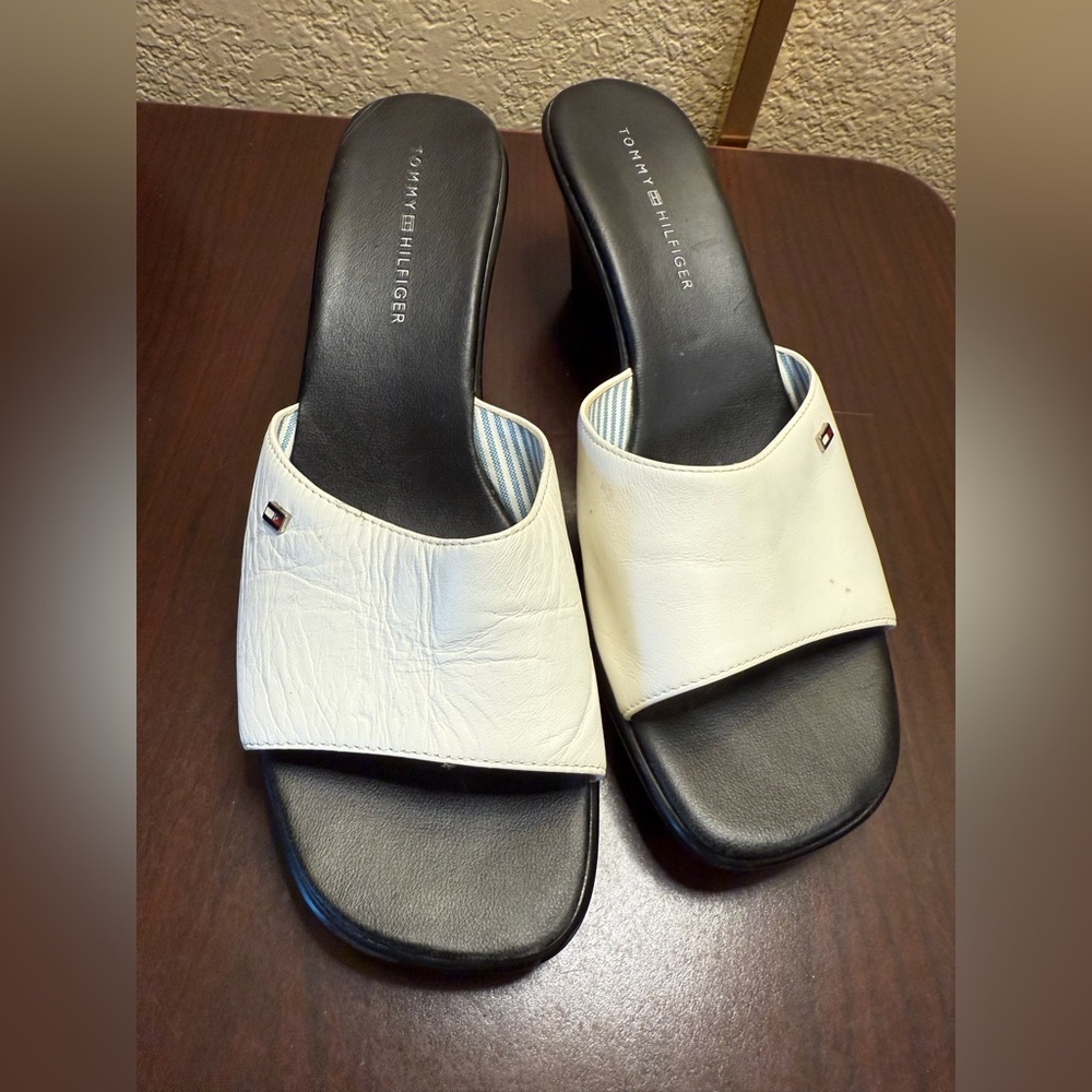 Tommy Hilfiger White and Black Mules